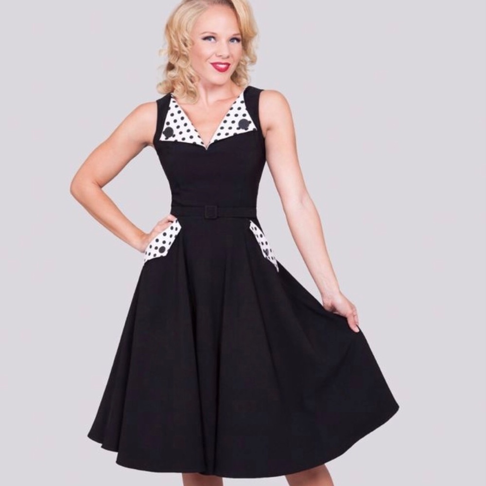 Brigit Swing Dress in Black/Accent polka dots